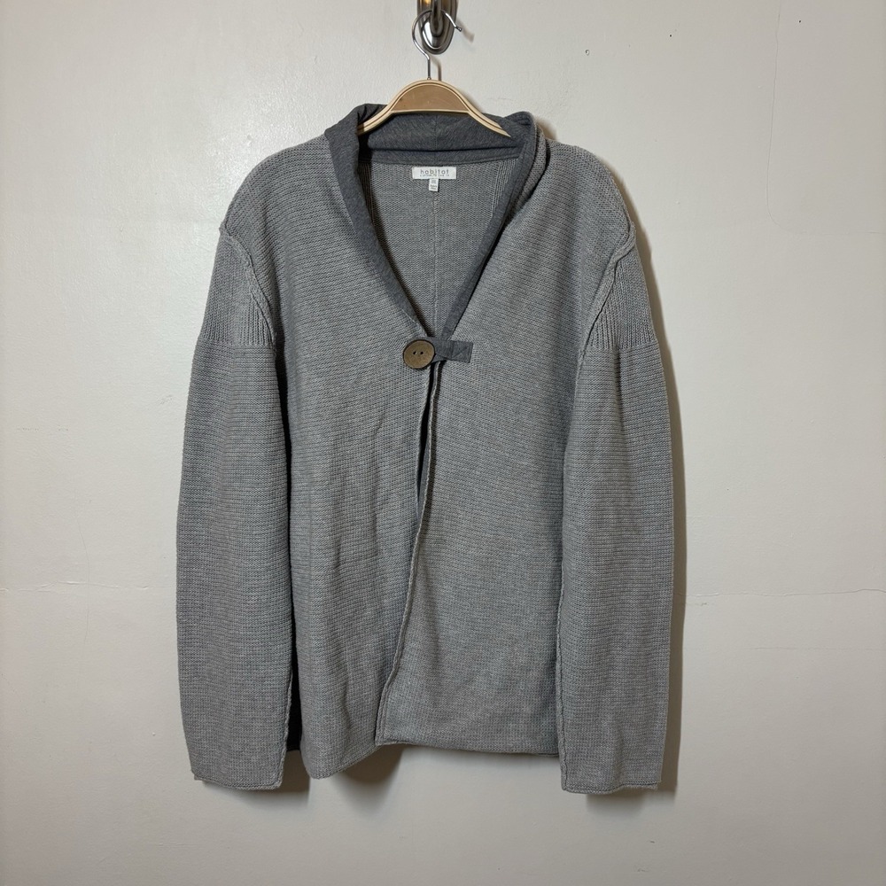 Habitat Cardigan Sweater Gray Knit 100% Cotton ‎ XXL Lagenlook Minimalist
